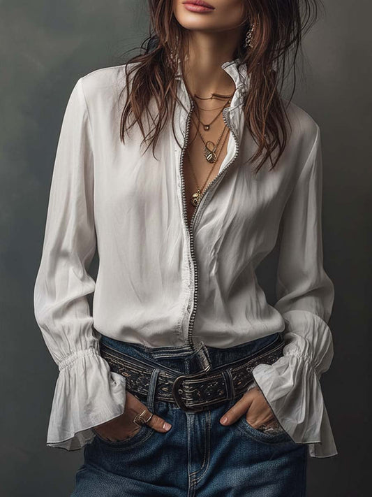 Sheila | Blusa con cremallera y puños de volante