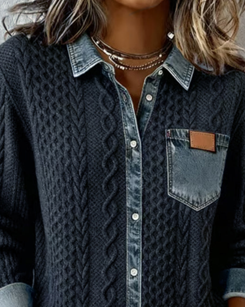 Eloísa: Camisa de punto con detalles vaqueros en azul oscuro