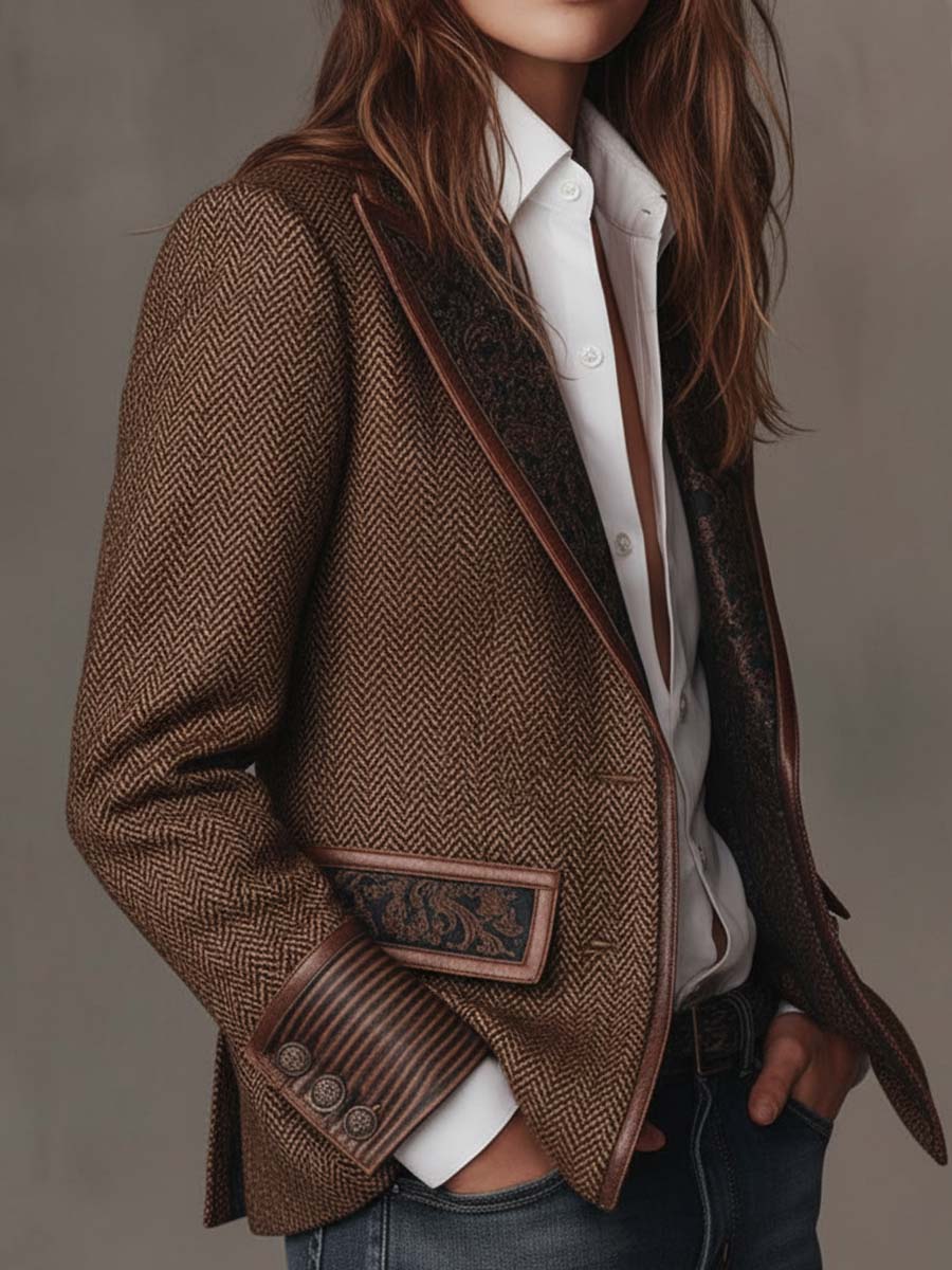 Lucinda | Blazer de espiga con piezas estampadas
