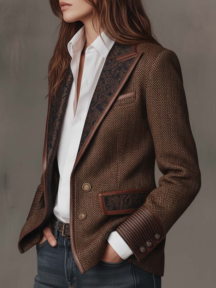 Lucinda | Blazer de espiga con piezas estampadas