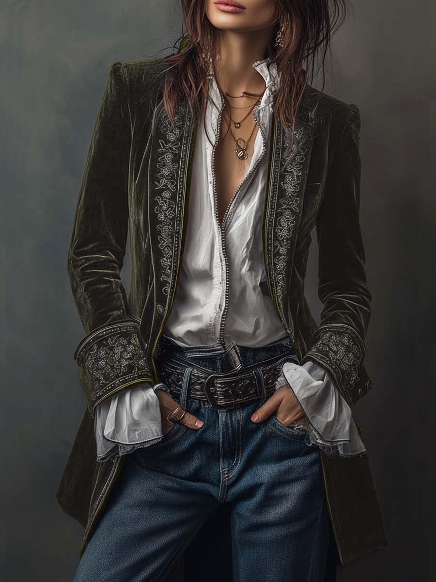 Marcia | Chaqueta larga bordada de estilo vintage