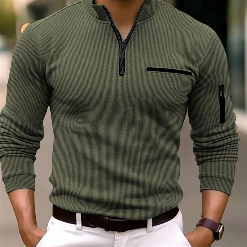 Jorge: Camisa de manga larga con cremallera en verde oscuro