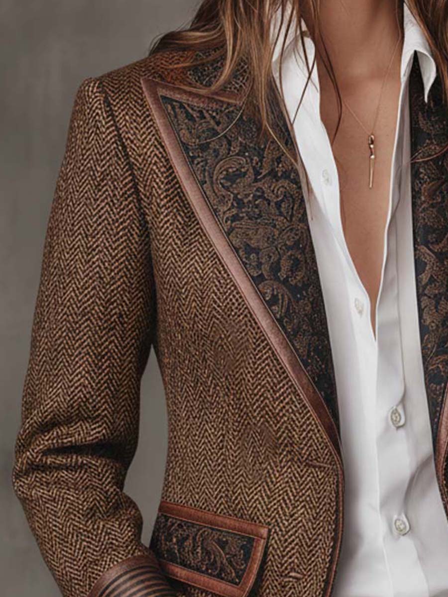 Lucinda | Blazer de espiga con piezas estampadas