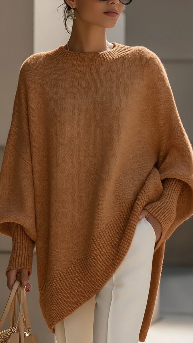 Úrsula: Jersey oversize drapeado con cuello ancho en marrón