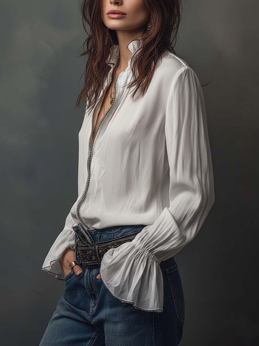 Sheila | Blusa con cremallera y puños de volante