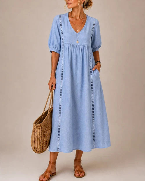Amalia: Vestido midi fluido en azul