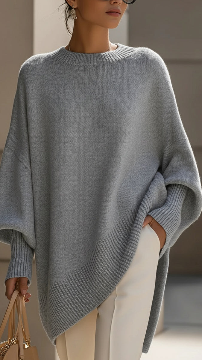 Úrsula: Jersey oversize drapeado con cuello ancho en gris