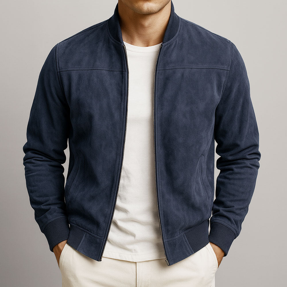 Adrián: Chaqueta bomber de efecto ante en azul