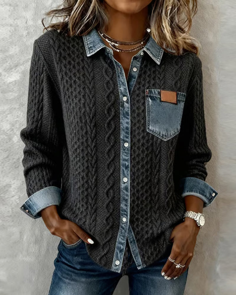 Eloísa: Camisa de punto con detalles vaqueros en gris oscuro