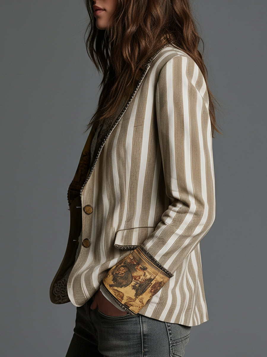 Nekane | Blazer de rayas con cuello estampado
