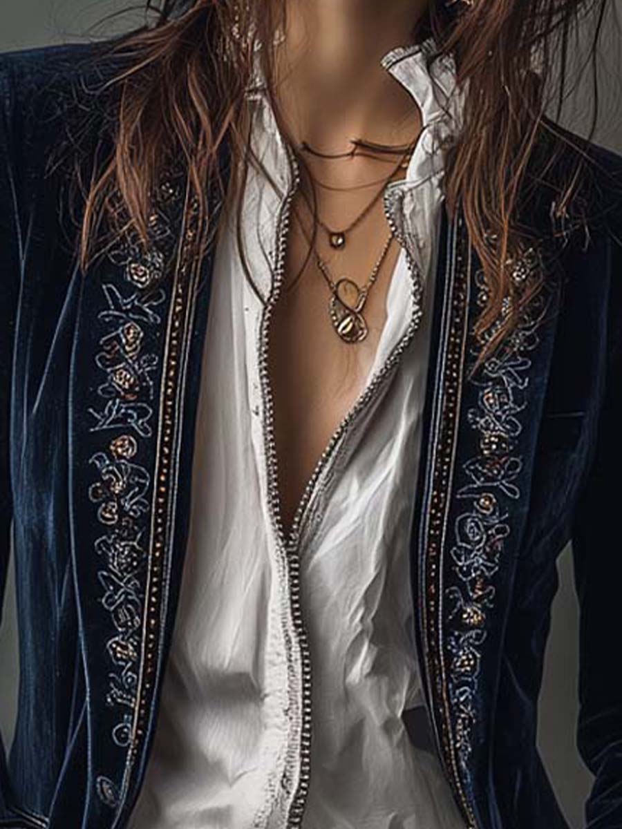 Marcia | Chaqueta larga bordada de estilo vintage