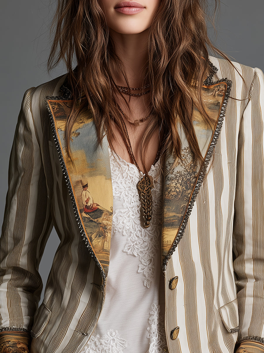 Nekane | Blazer de rayas con cuello estampado