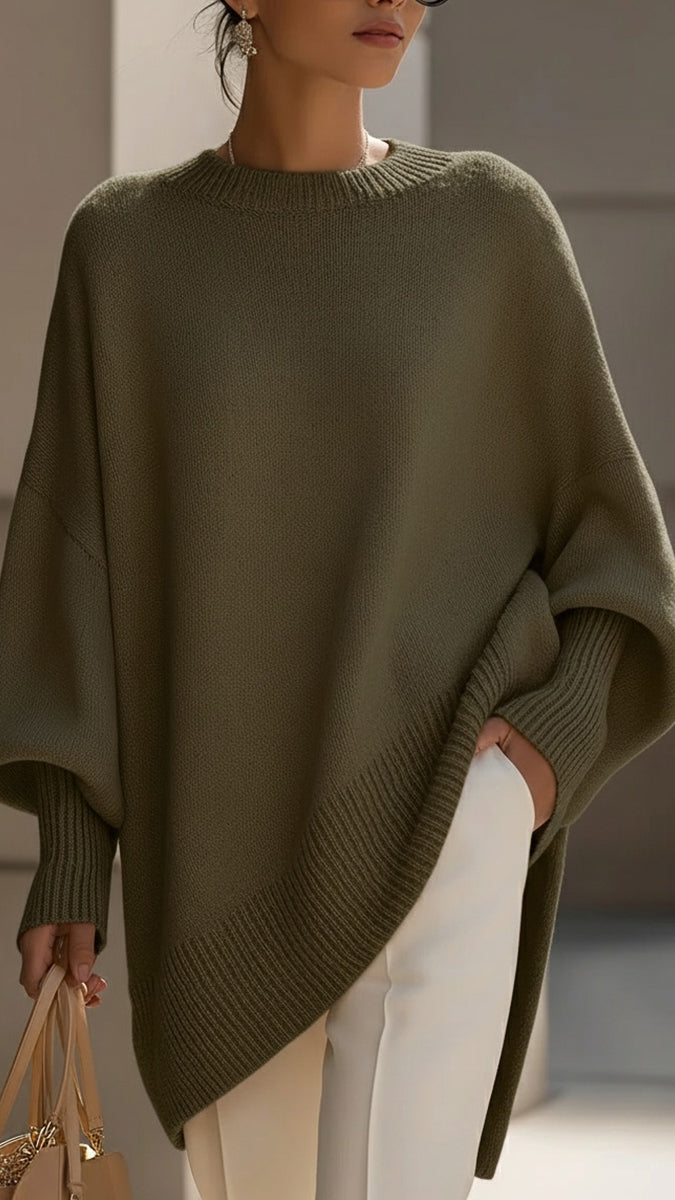 Úrsula: Jersey oversize drapeado con cuello ancho en verde oliva