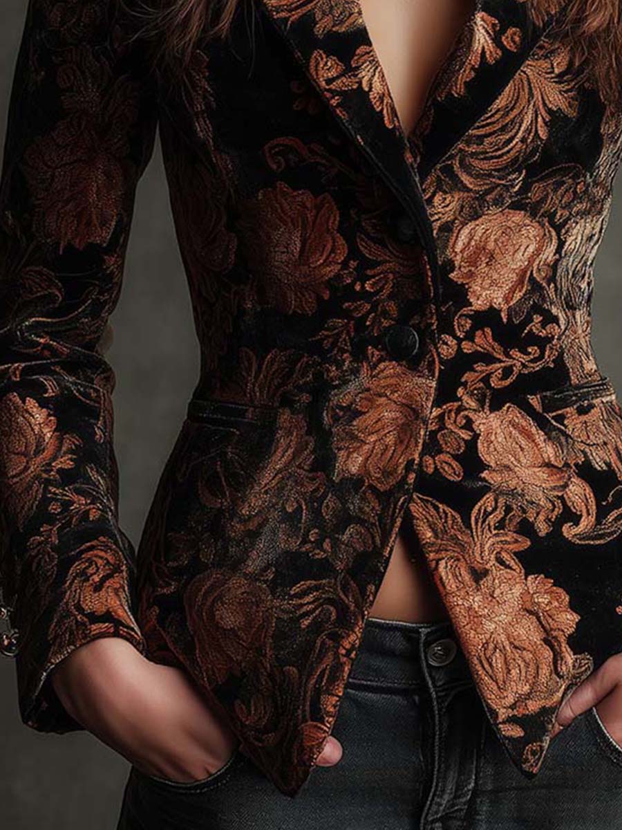 Maialen | Blazer estampado floral negro y bronce