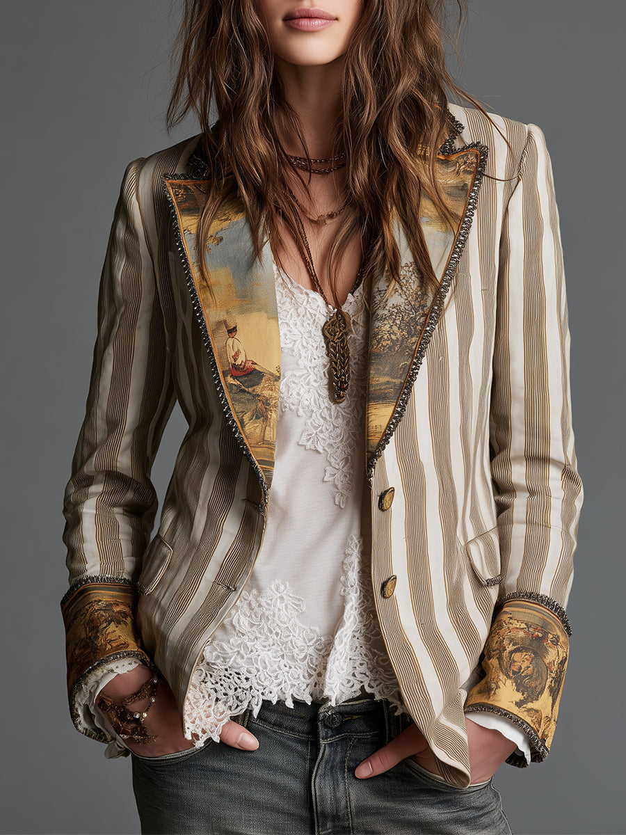 Nekane | Blazer de rayas con cuello estampado