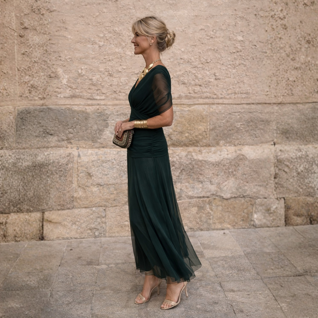 Micaela: Vestido maxi de hombros descubiertos