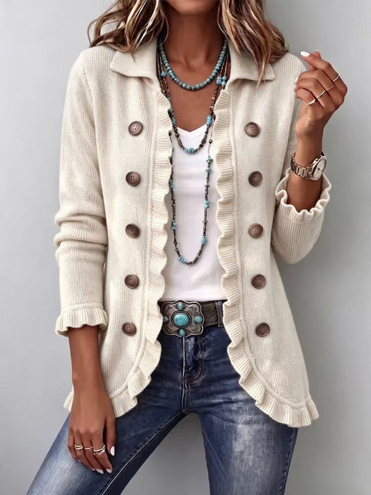 Adelina: Chaqueta de punto marfil con volantes