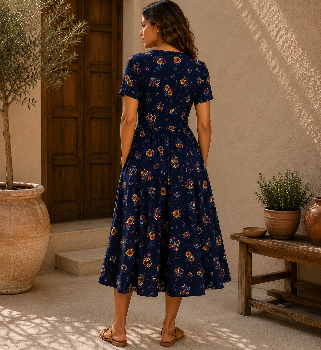 Leticia: Vestido midi floral con escote en V