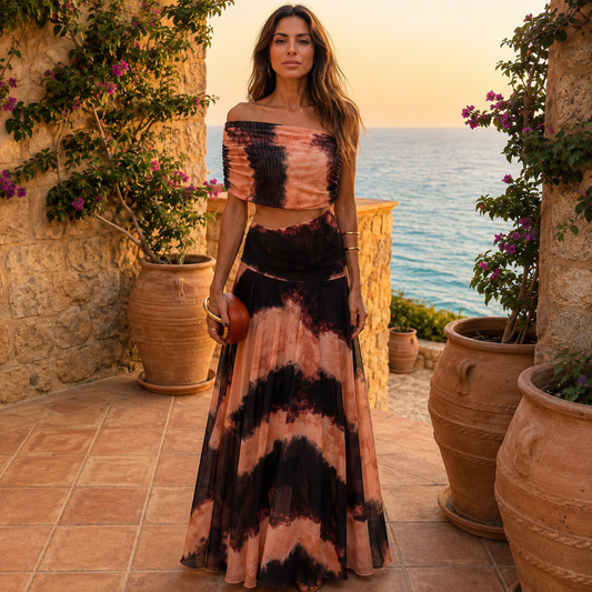 Mireia: Conjunto de top y falda con estampado tie-dye