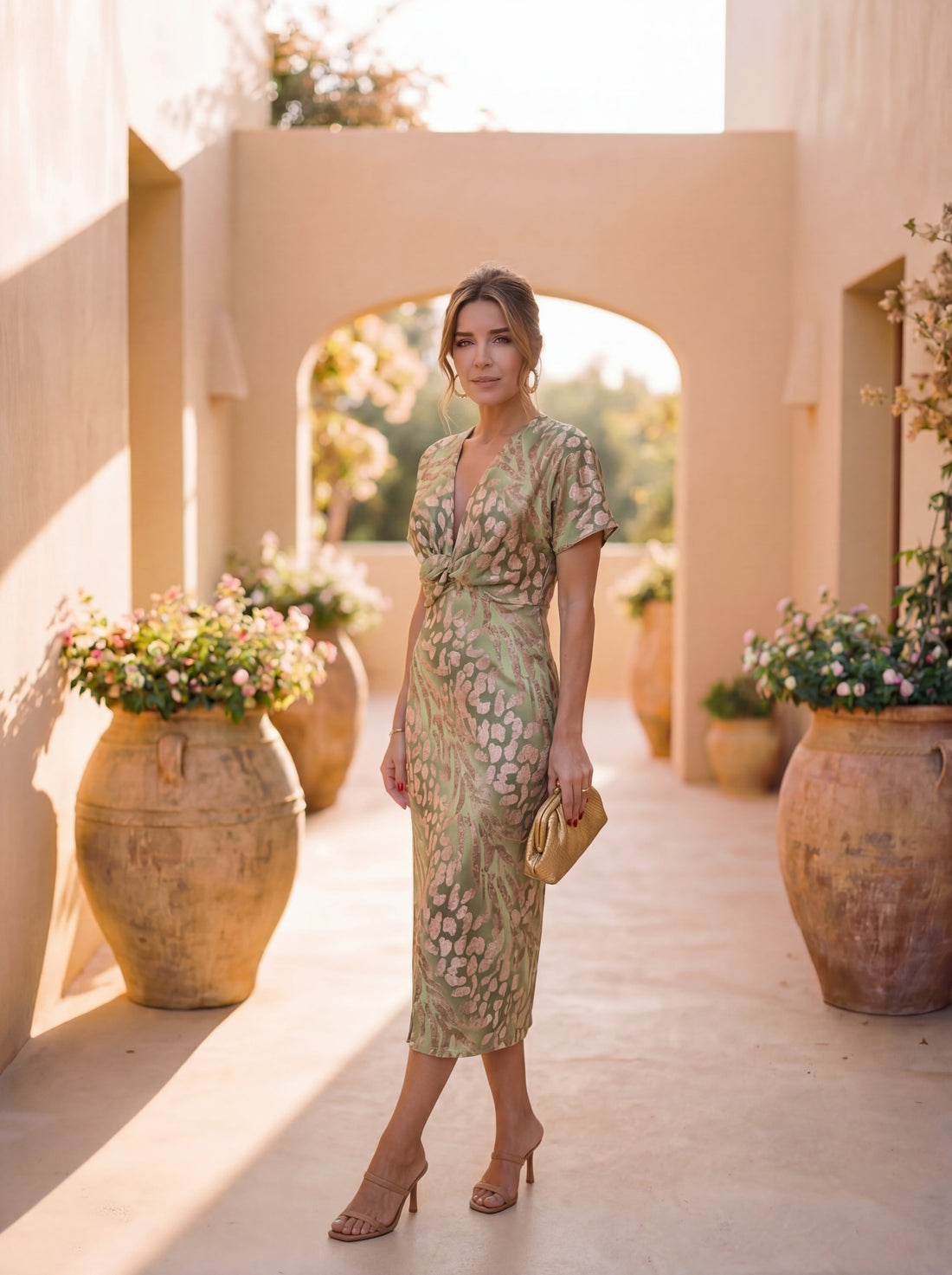 Julia: Vestido midi estampado con lazo en la cintura