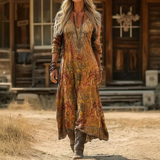 Magdalena: Vestido maxi fluido de colores vivos
