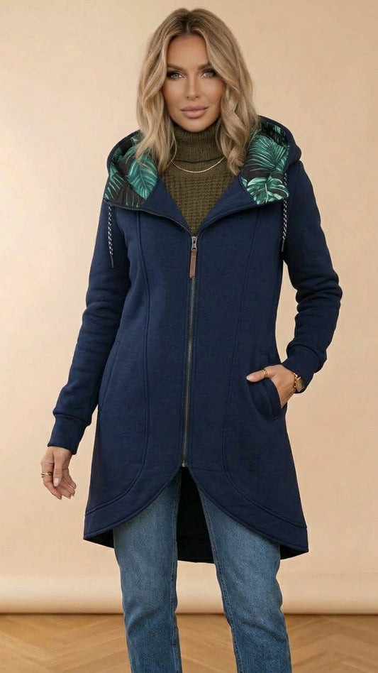 Elba | Abrigo asimétrico con capucha estampada