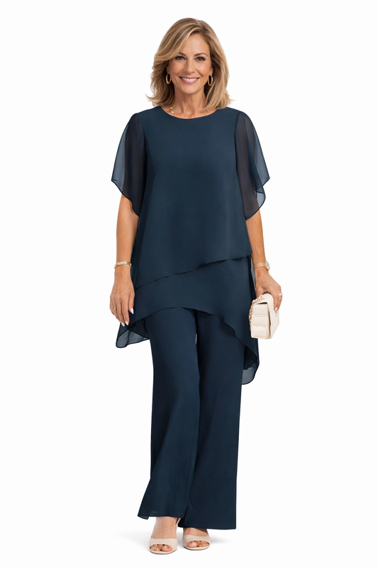 Greta: Conjunto fluido de dos piezas con pantalón ancho en azul