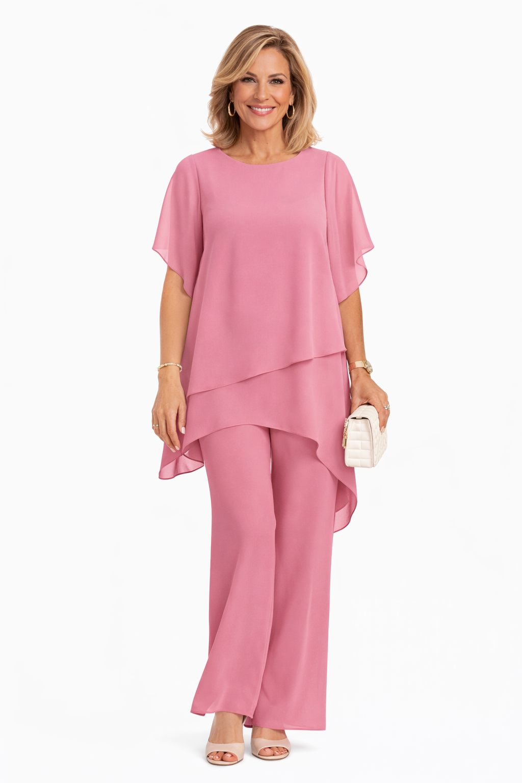 Greta: Conjunto fluido de dos piezas con pantalón ancho en rosa