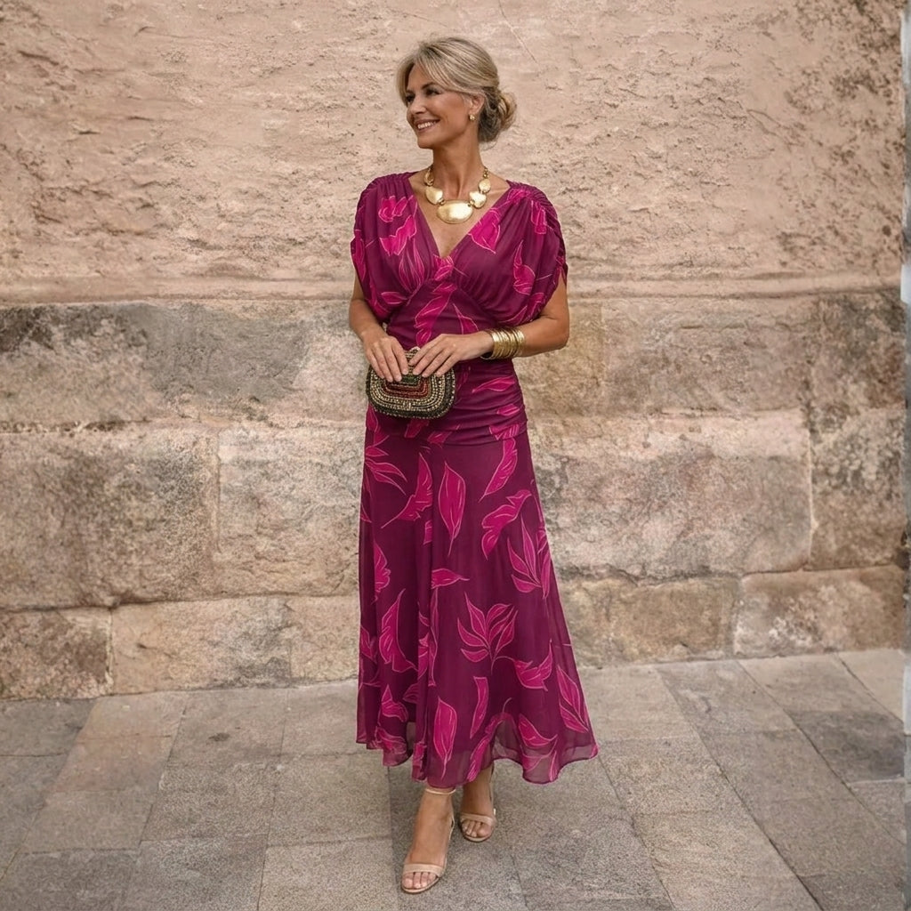 Micaela: Vestido maxi de hombros descubiertos en violeta