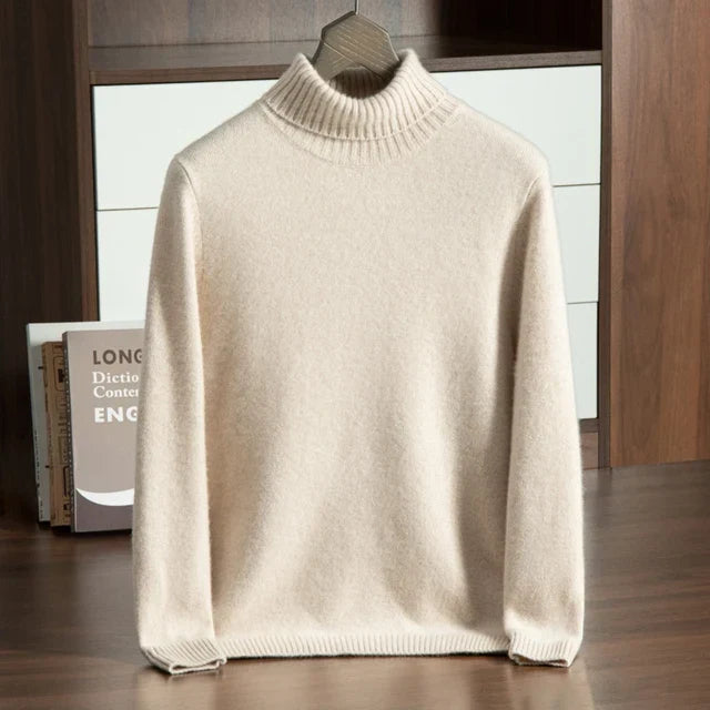 Victoria: Jersey de cuello vuelto de cachemira en beige