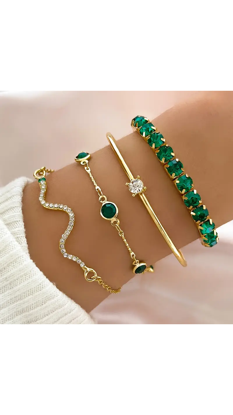Luz: Conjunto de pulseras vintage con circonitas verdes