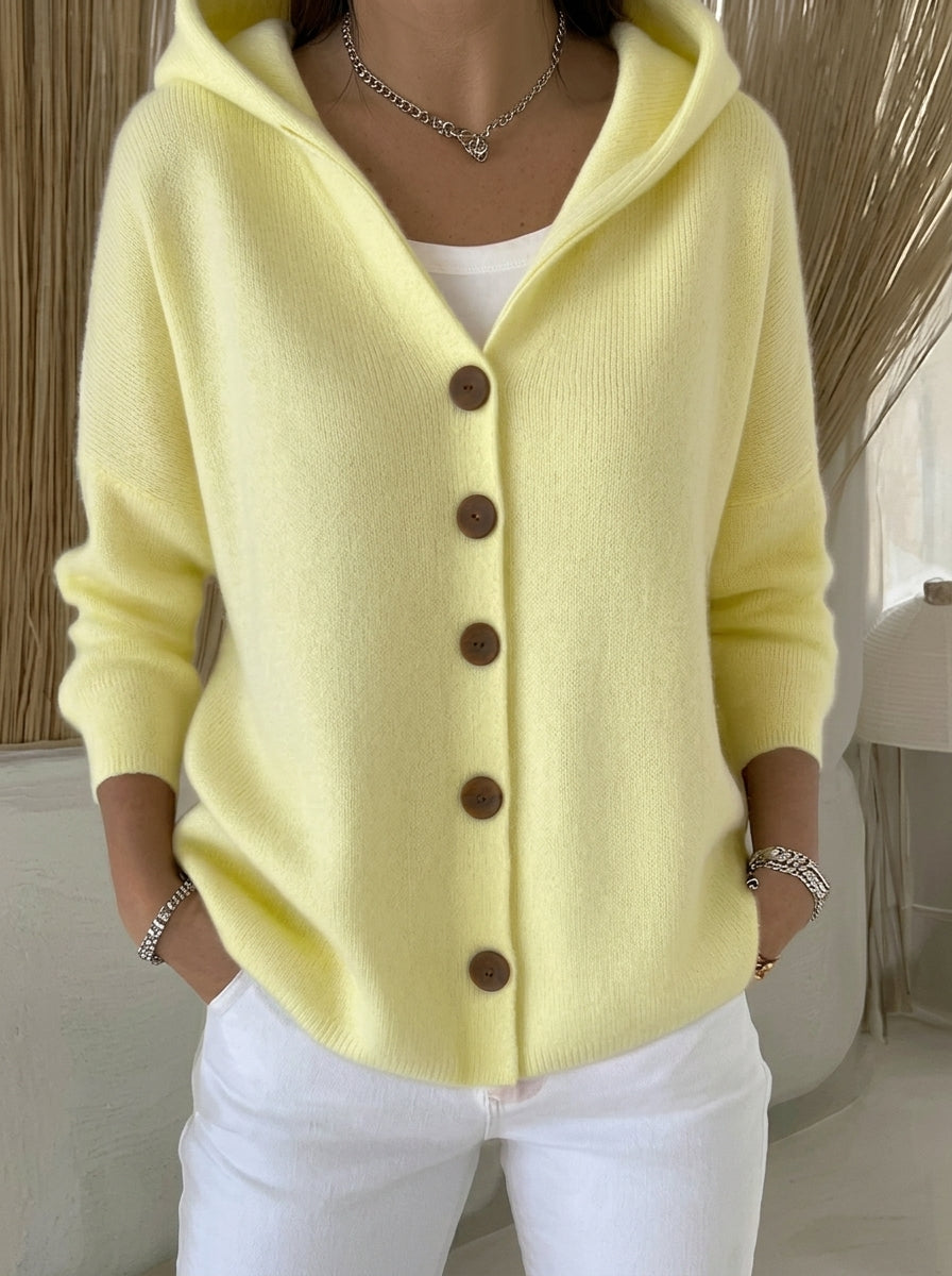 Rocío: Chaqueta de punto con capucha en amarillo