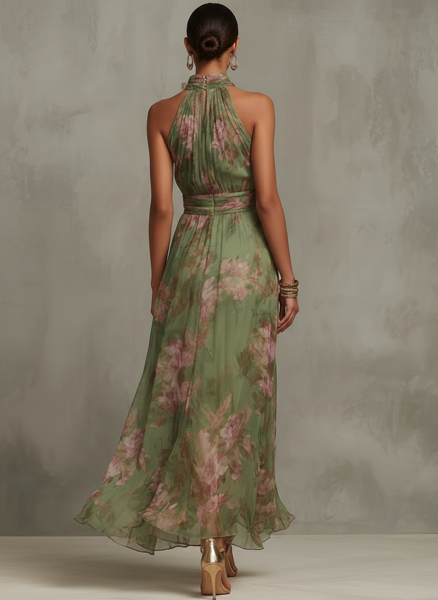 Lidia: Vestido maxi halter con estampado floral