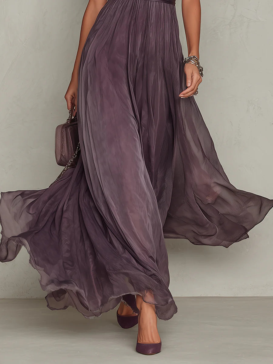 Irene: Vestido largo de gasa con encaje
