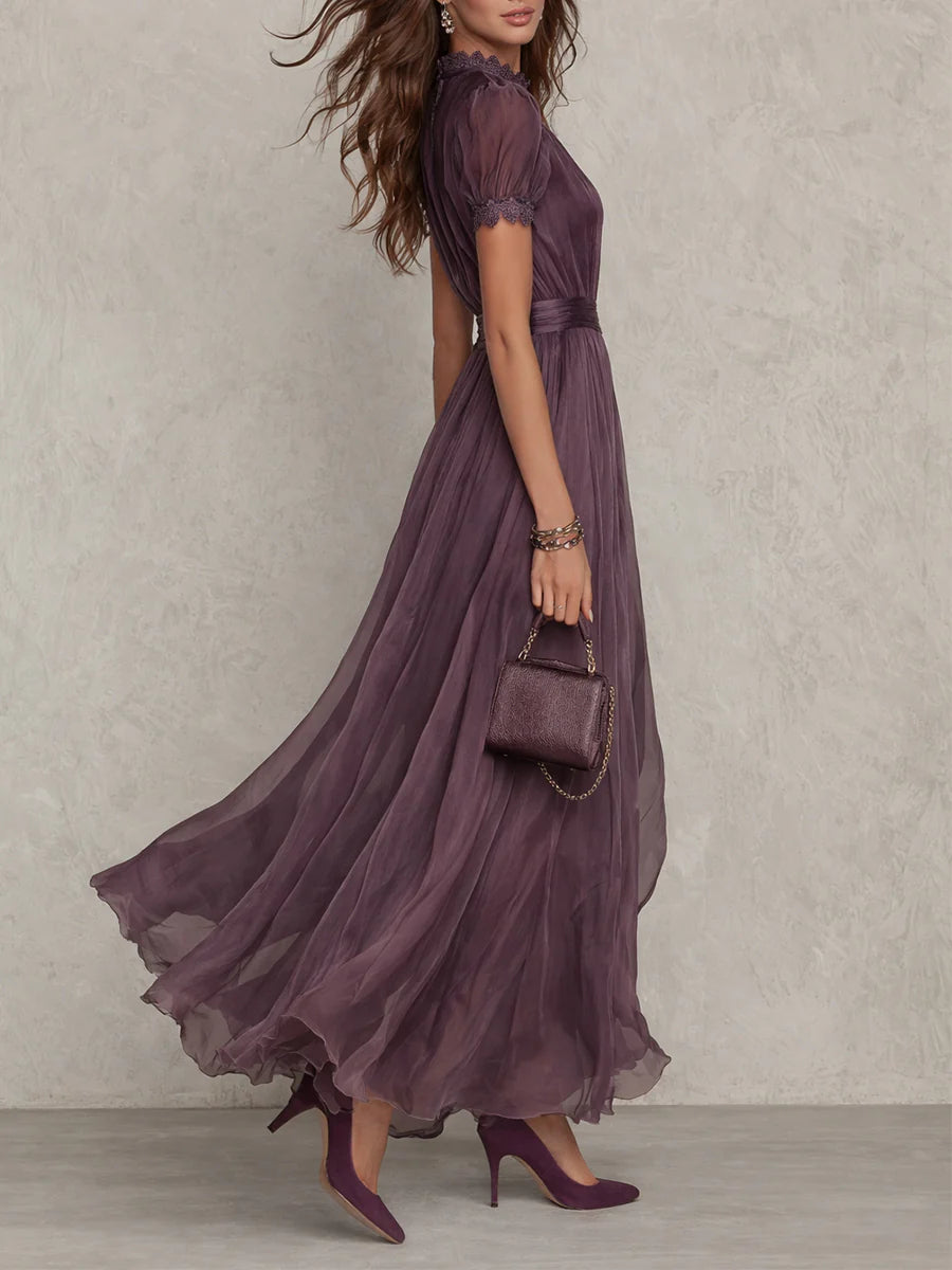Irene: Vestido largo de gasa con encaje