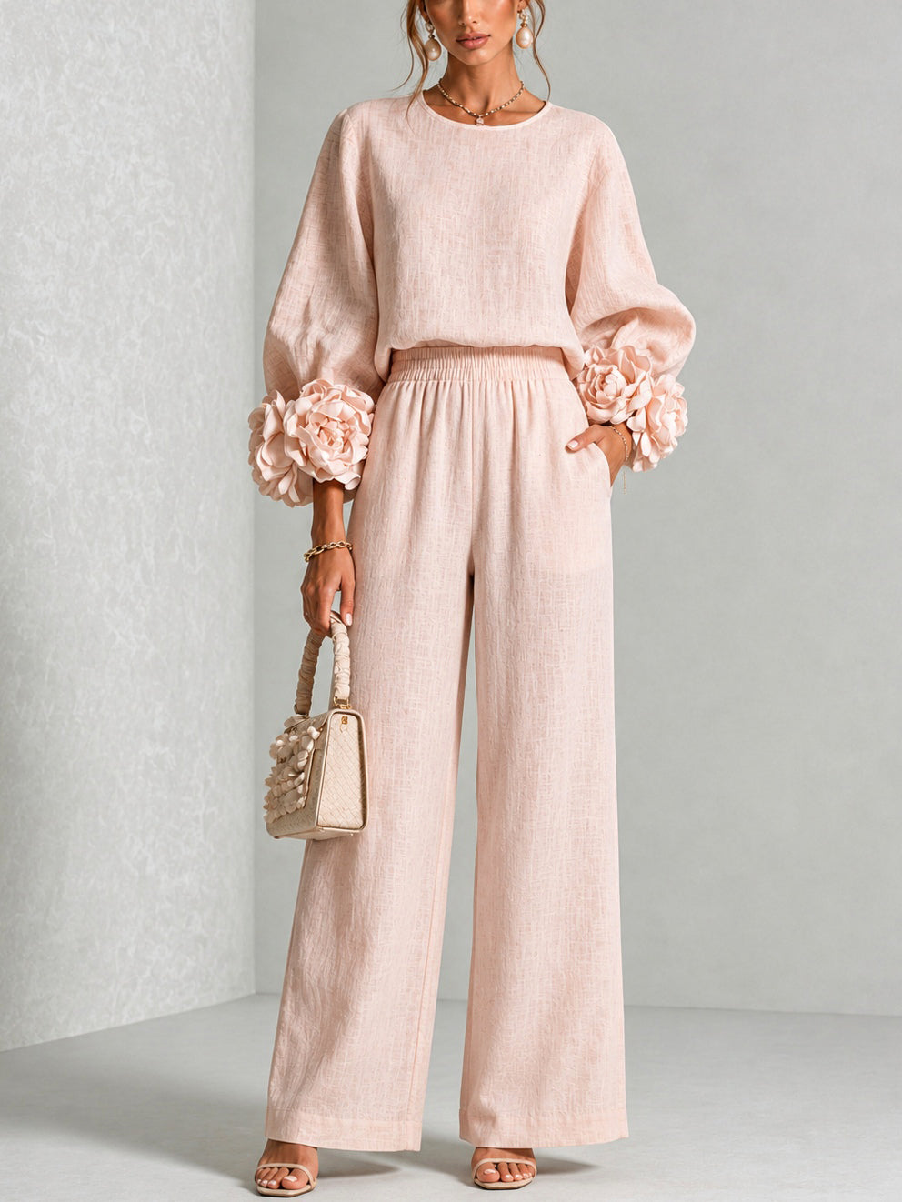 Araceli: Conjunto de dos piezas con puños florales en rosa