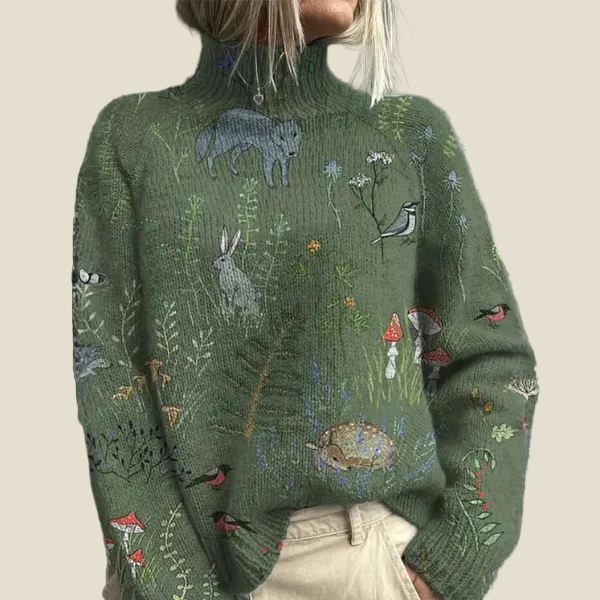 Amaia: Jersey cálido de cuello alto con estampado floral en multicolor