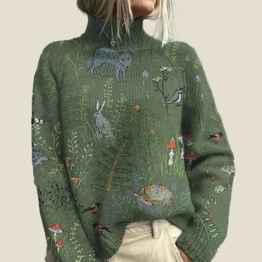 Amaia: Jersey cálido de cuello alto con estampado floral en multicolor
