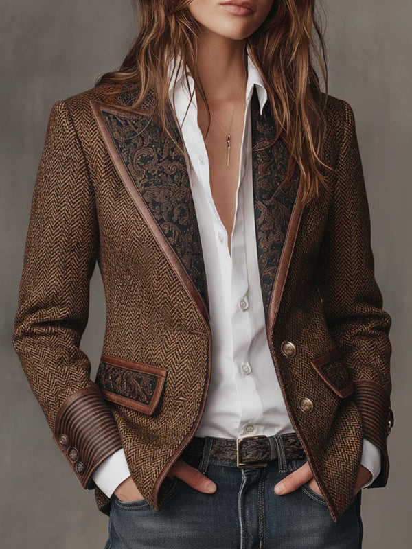 Lucinda | Blazer de espiga con piezas estampadas