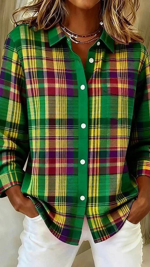 Inés: Blusa vintage de cuadros con botones en verde