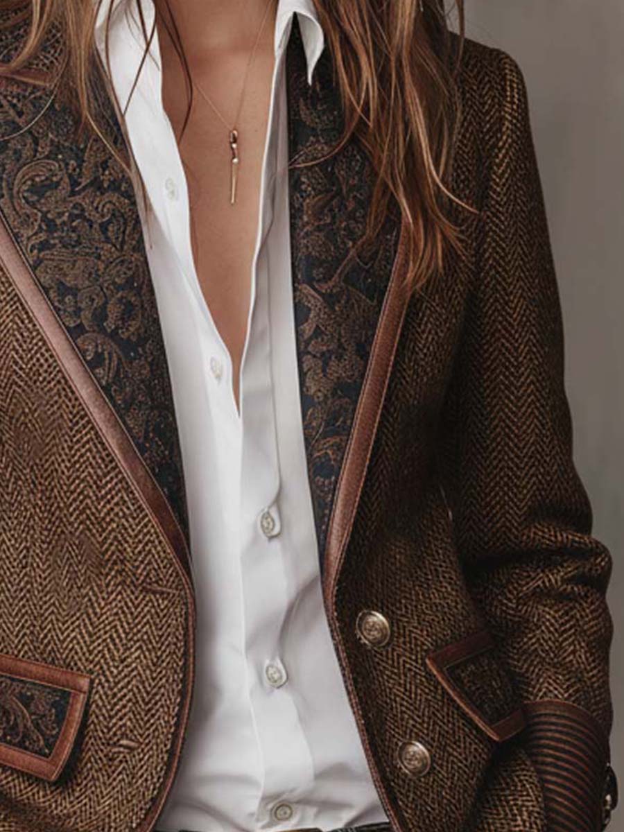 Lucinda | Blazer de espiga con piezas estampadas