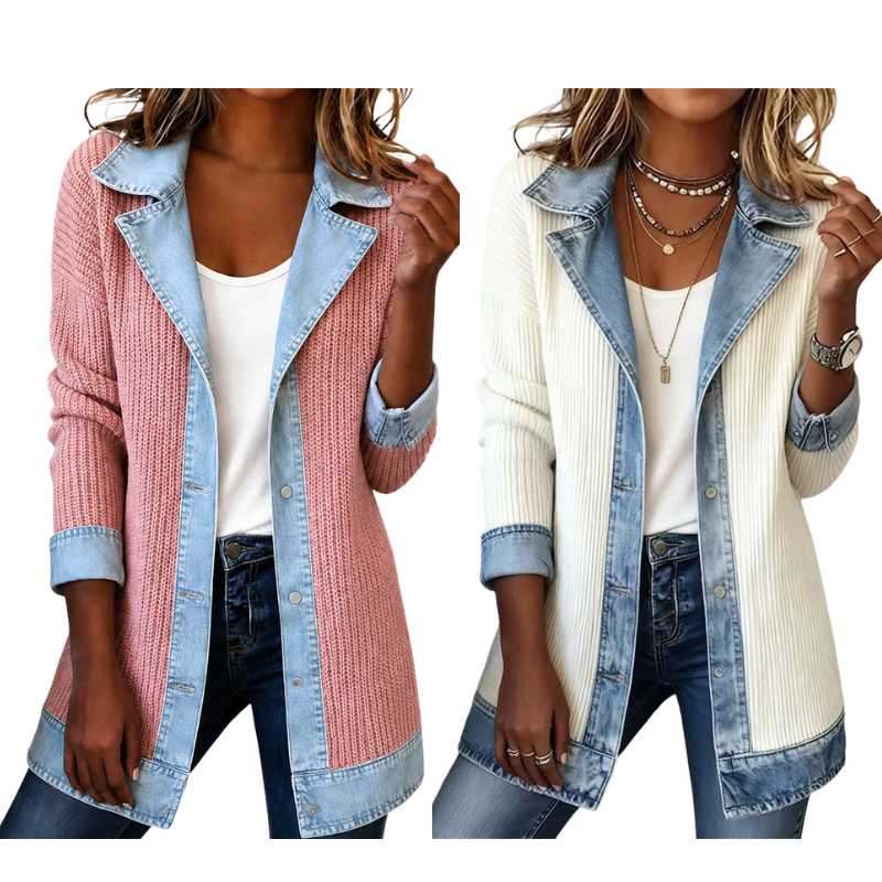 Susana: Chaqueta de punto acanalado con detalles vaqueros