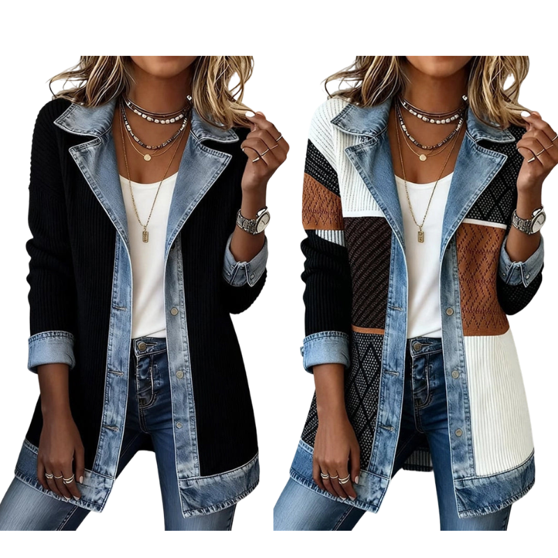 Susana: Chaqueta de punto acanalado con detalles vaqueros