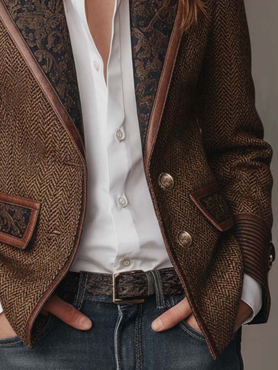 Lucinda | Blazer de espiga con piezas estampadas