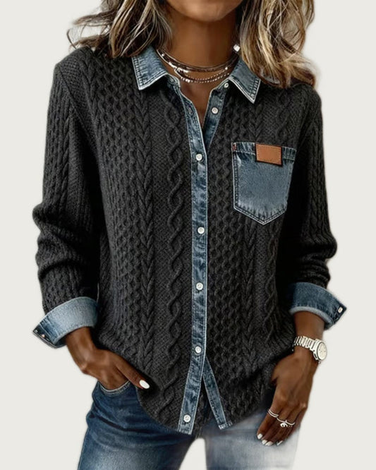 Eloísa: Camisa de punto con detalles vaqueros