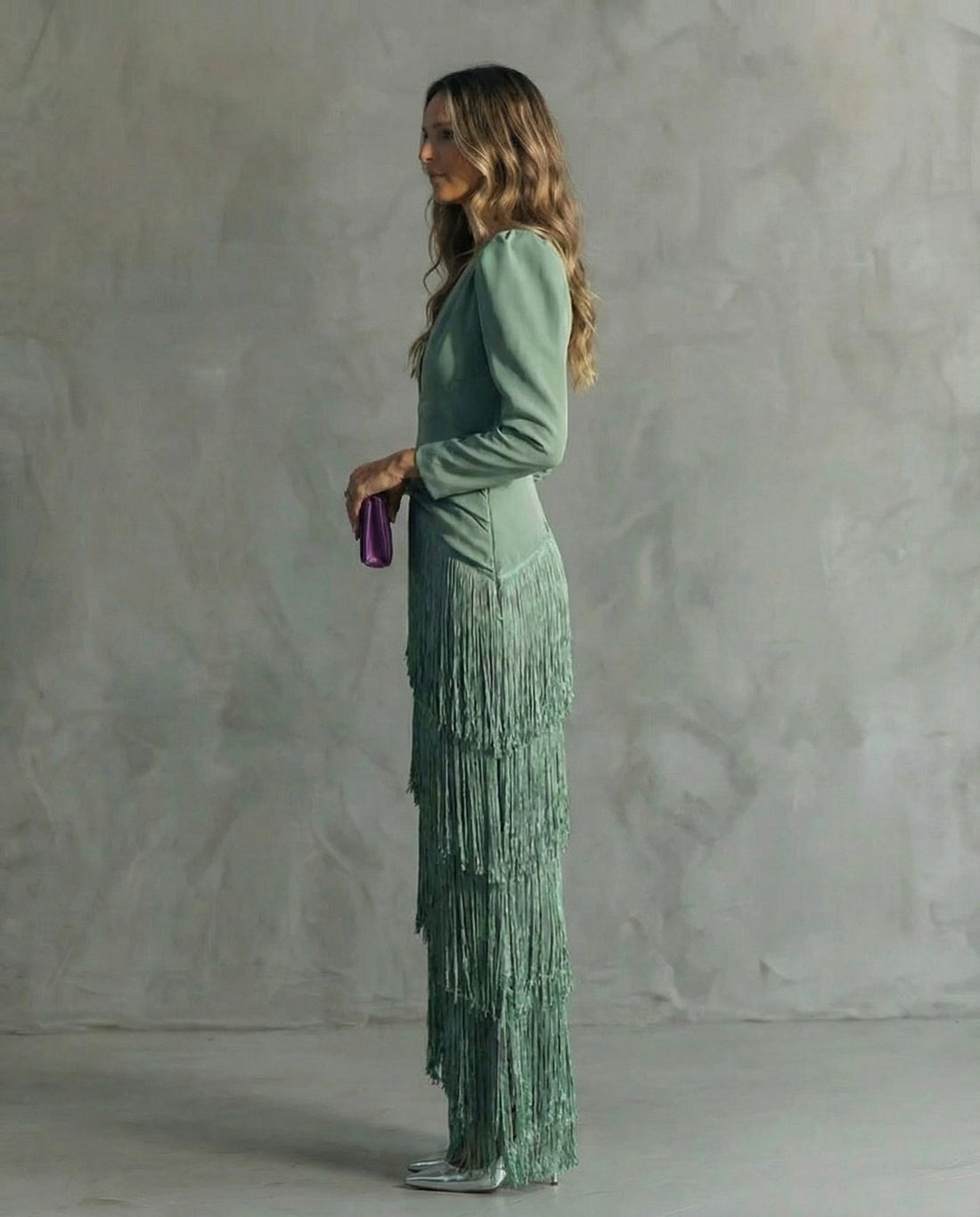 Estela: Vestido midi con flecos en capas