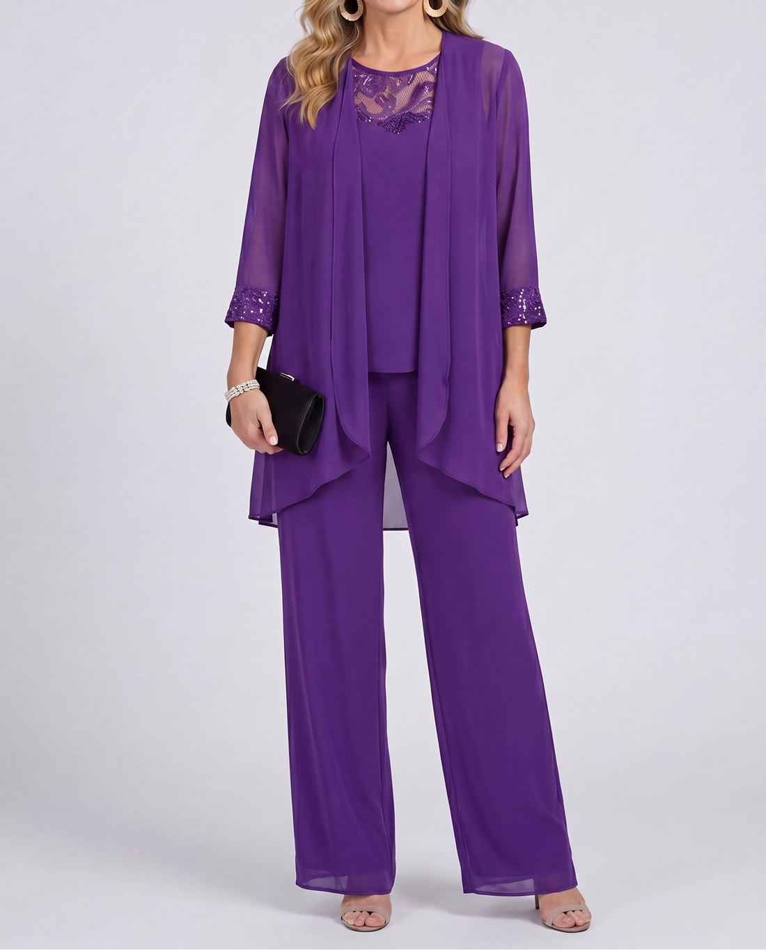 Jimena: Conjunto de chaqueta fluida y pantalón palazzo en morado