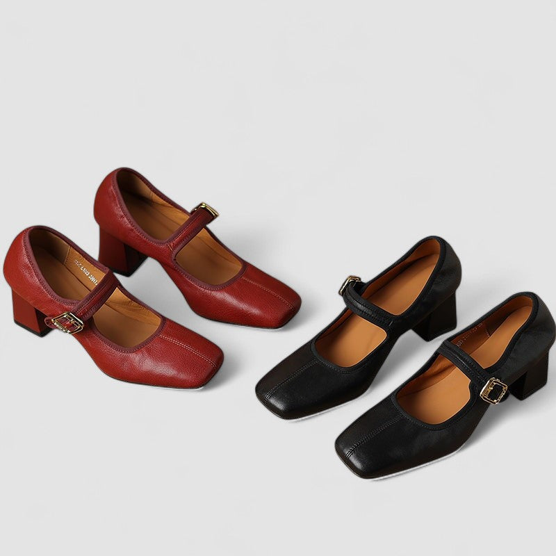 Lara | Zapatos Mary Jane de punta cuadrada con tacón medio