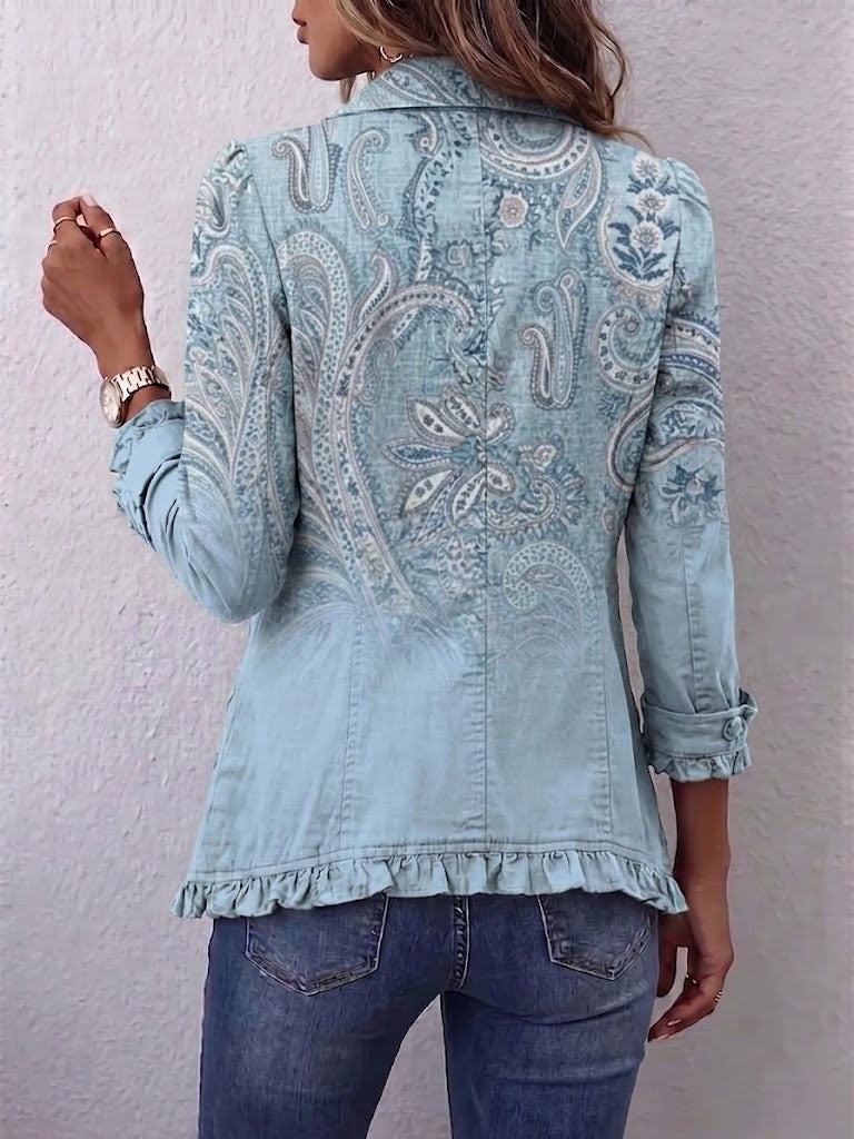 Consuelo: Chaqueta vintage con estampado de cachemir y volantes