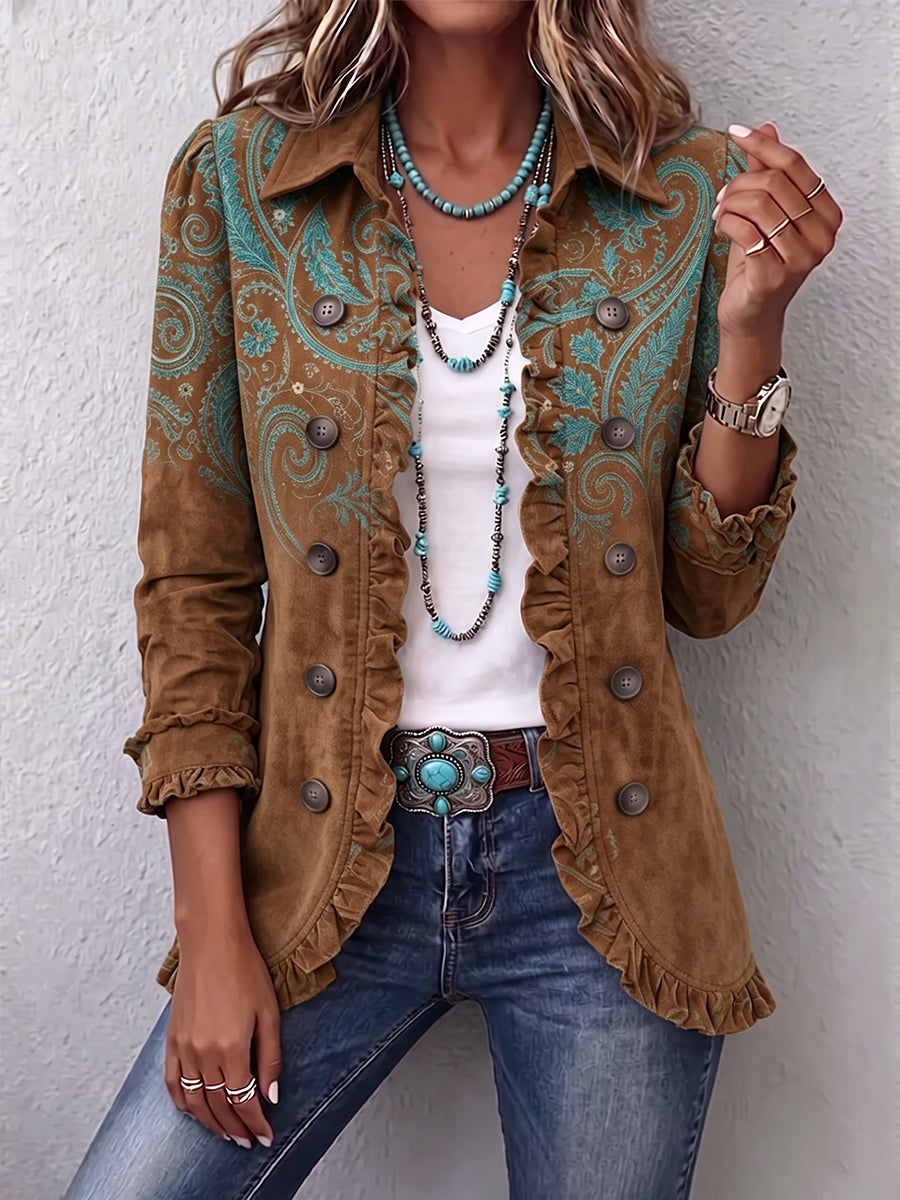 Rosalía: Chaqueta con estampado de cachemir y volantes